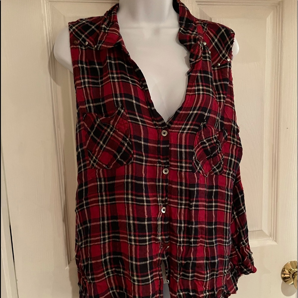 Rock and Republic plaid tank with studs